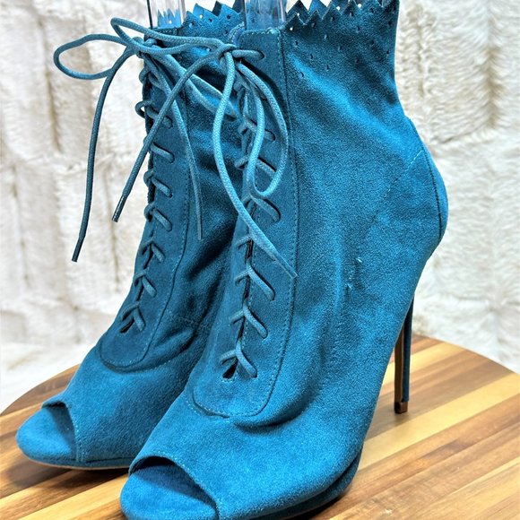 So Me Shoes - So Me Teal Lace Up High Heel Ankle Boots